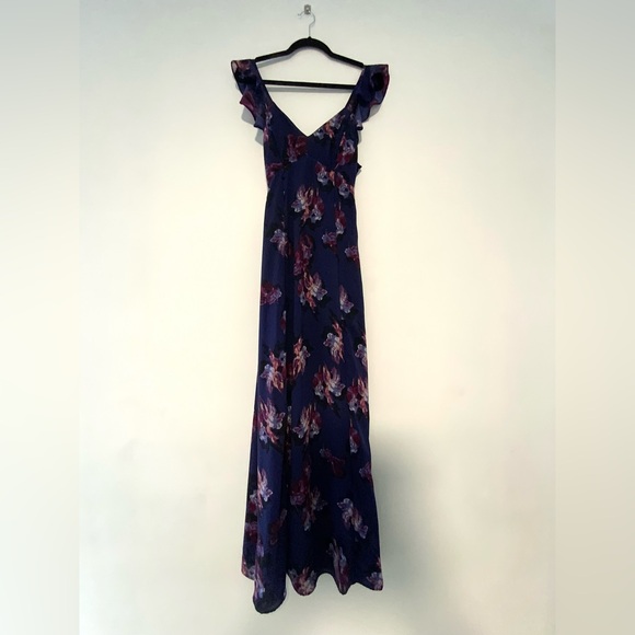 Purple floral maxi dress with flutter sleeves - Picture 2 of 2